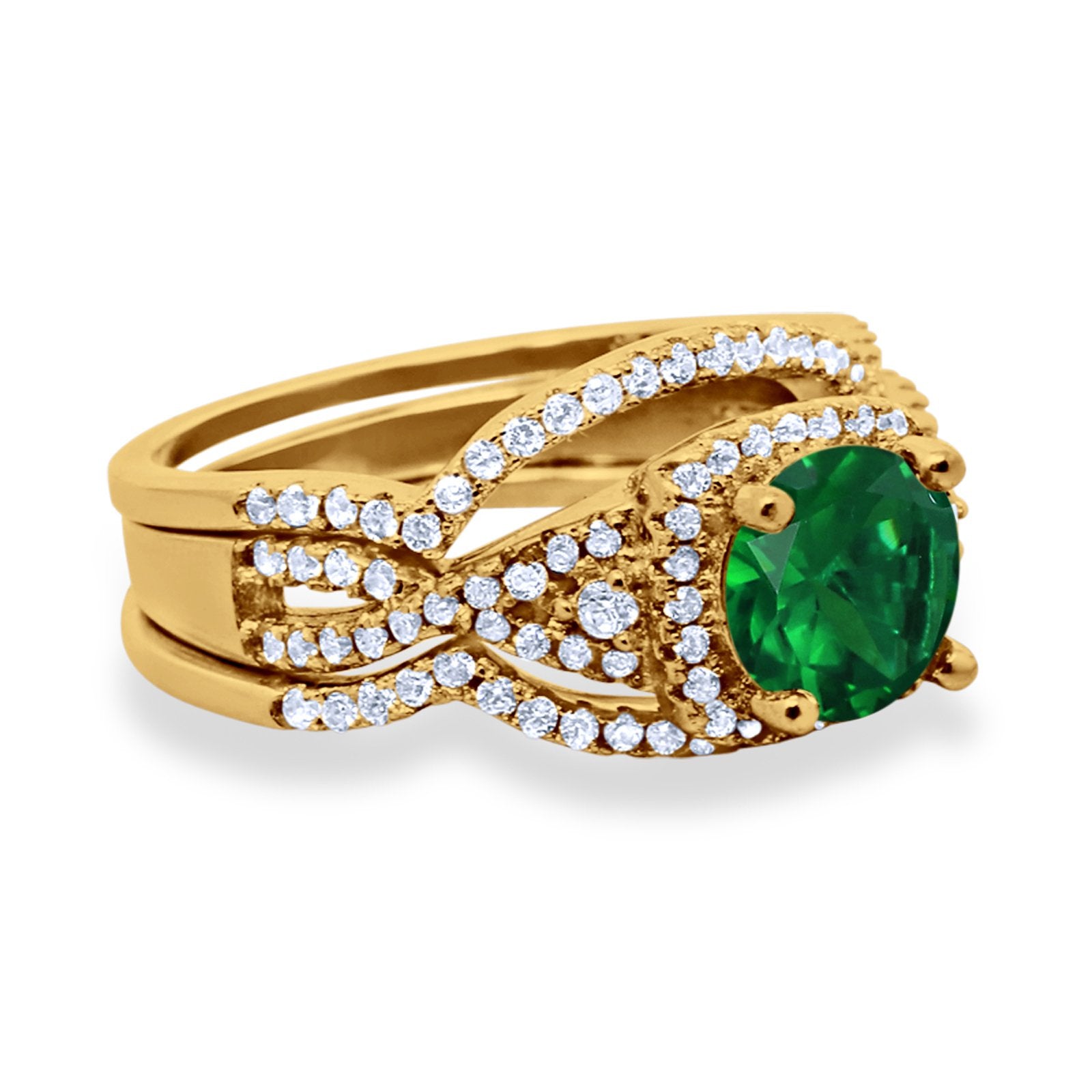 Halo Wedding Trio Piece Ring Simulated Cubic Zirconia 925 Sterling Silver