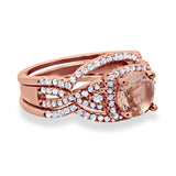 Halo Wedding Trio Piece Ring Simulated Cubic Zirconia 925 Sterling Silver