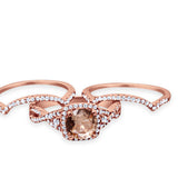 Halo Wedding Trio Piece Ring Simulated Cubic Zirconia 925 Sterling Silver