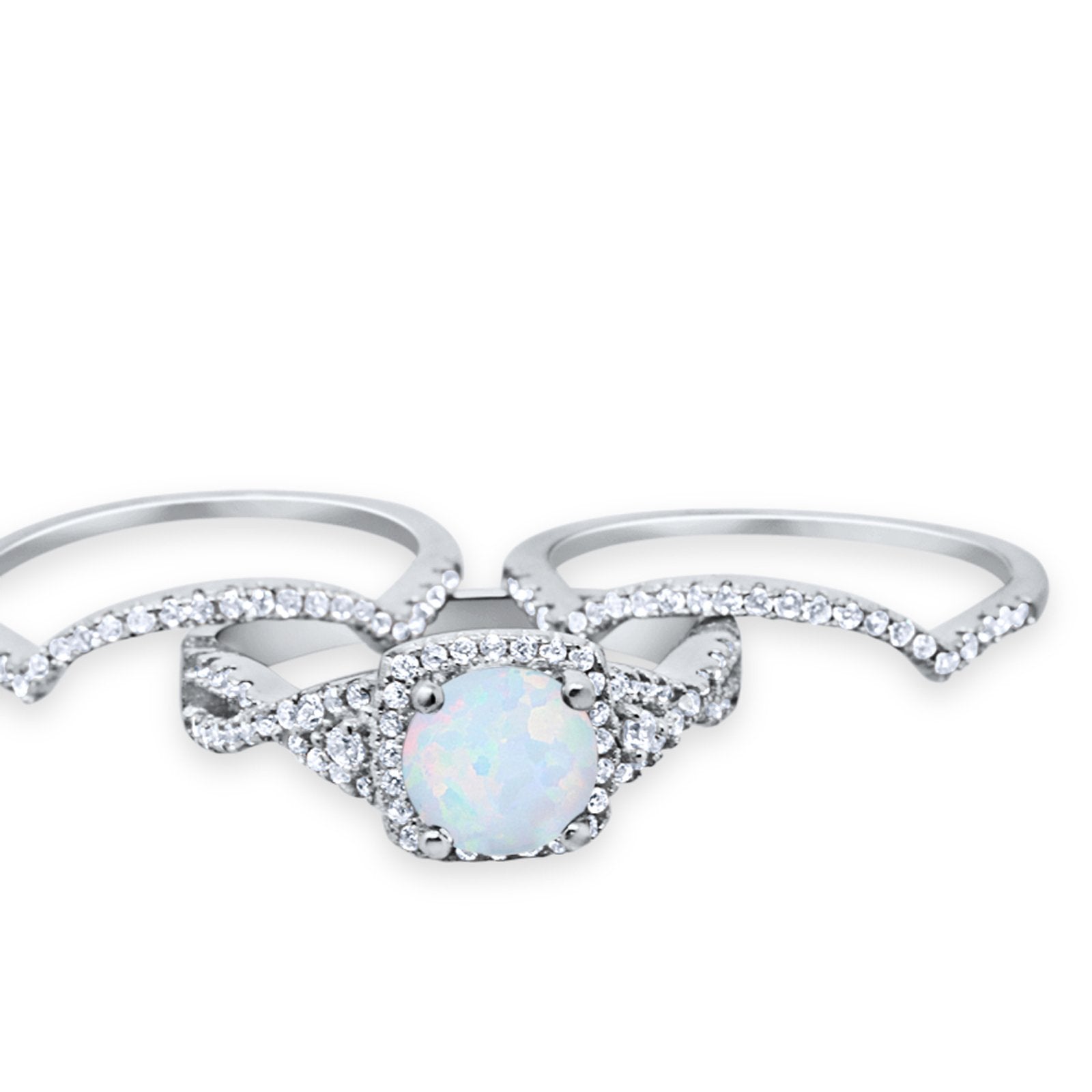 Halo Wedding Trio Piece Ring Simulated Cubic Zirconia 925 Sterling Silver