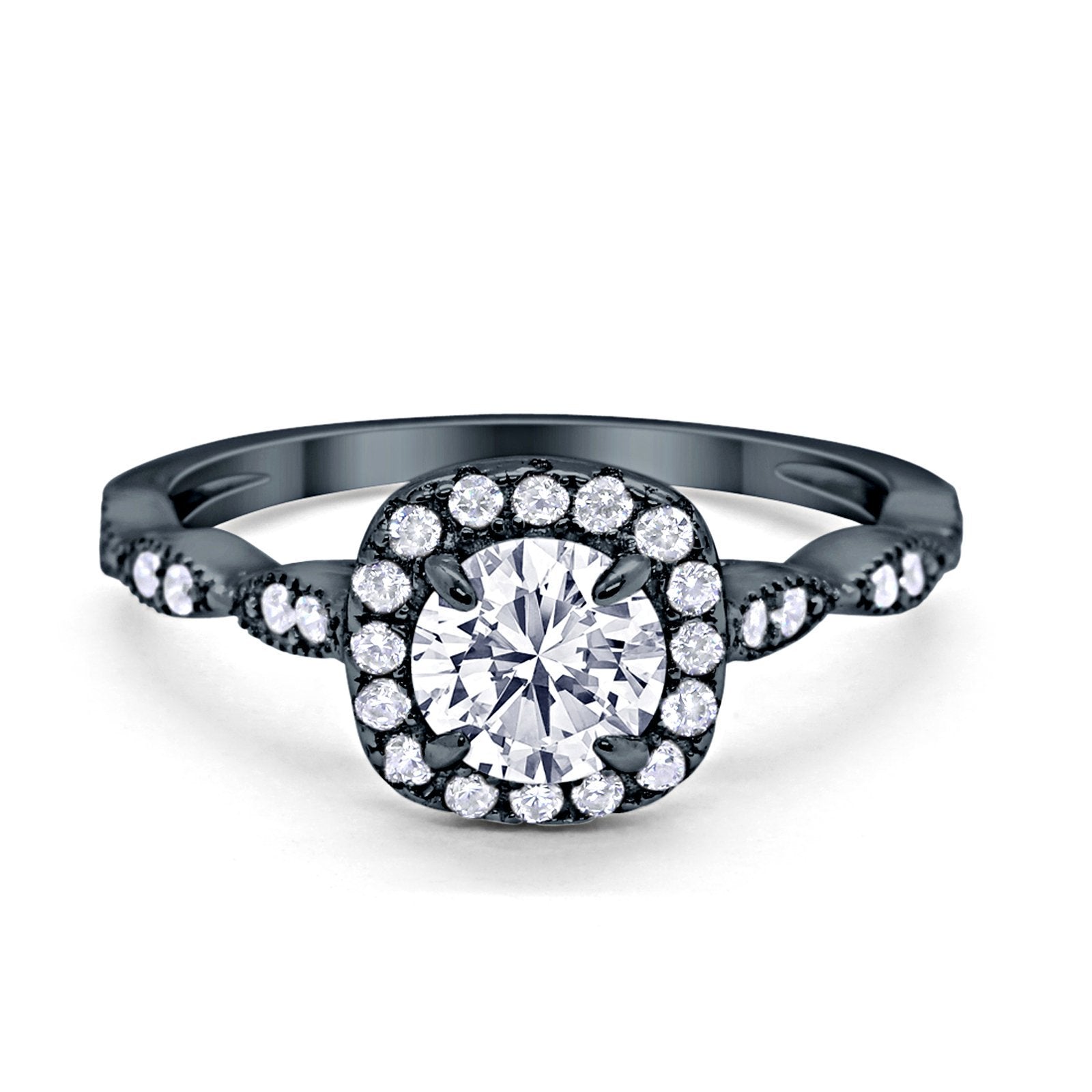 Art Deco Wedding Engagement Ring Round Cubic Zirconia Solid 925 Sterling Silver