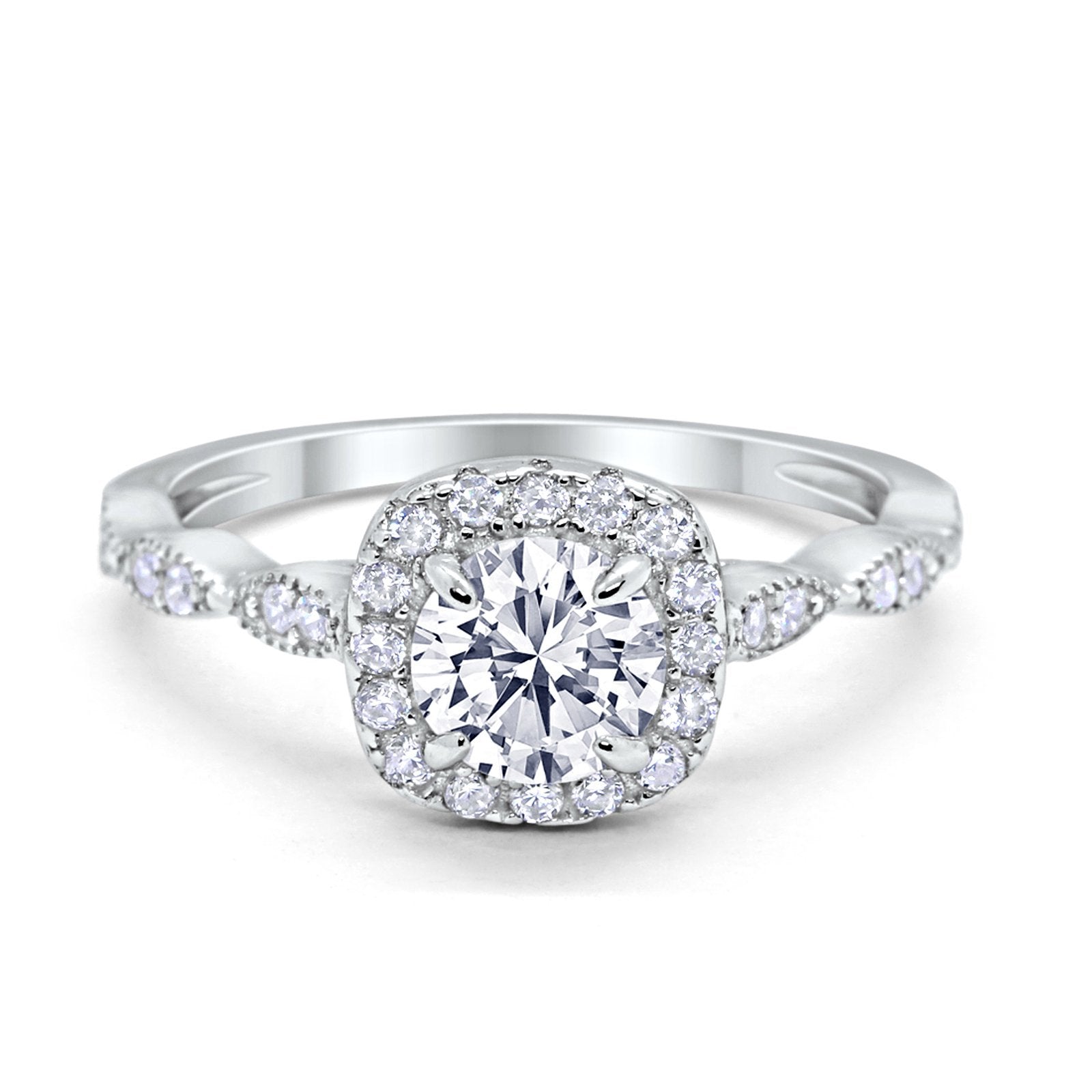 Art Deco Wedding Engagement Ring Round Cubic Zirconia Solid 925 Sterling Silver