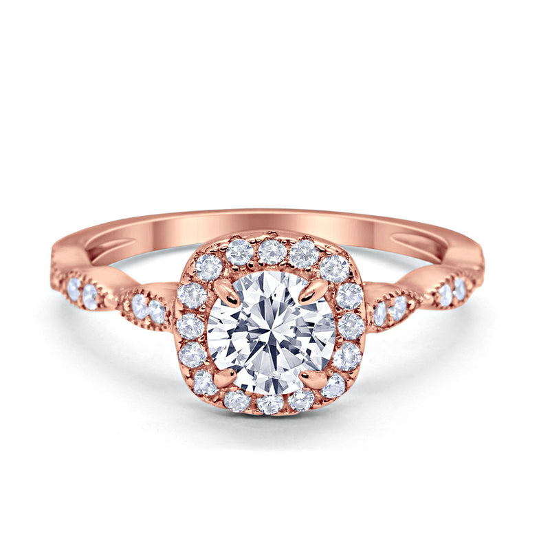 Art Deco Wedding Engagement Ring Round Cubic Zirconia Solid 925 Sterling Silver Choose Color Size 4 to 12