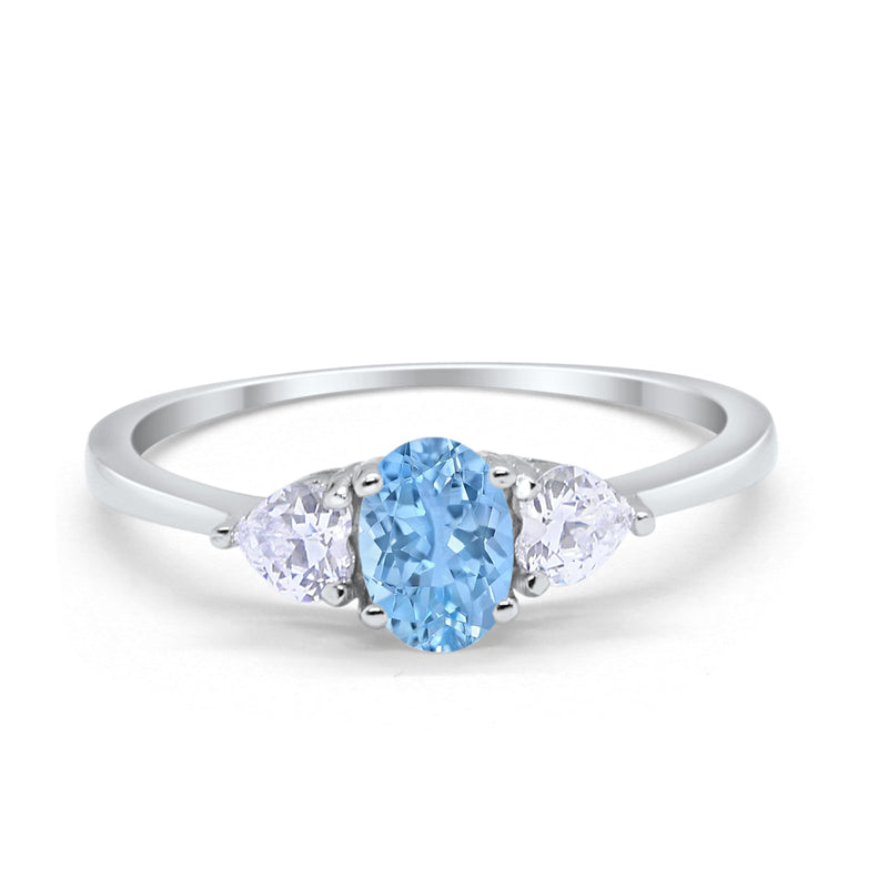 3-Stone Fashion Promise Ring Oval Simulated Cubic Zirconia 925 Sterling Silver