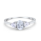 3-Stone Fashion Promise Ring Oval Simulated Cubic Zirconia 925 Sterling Silver