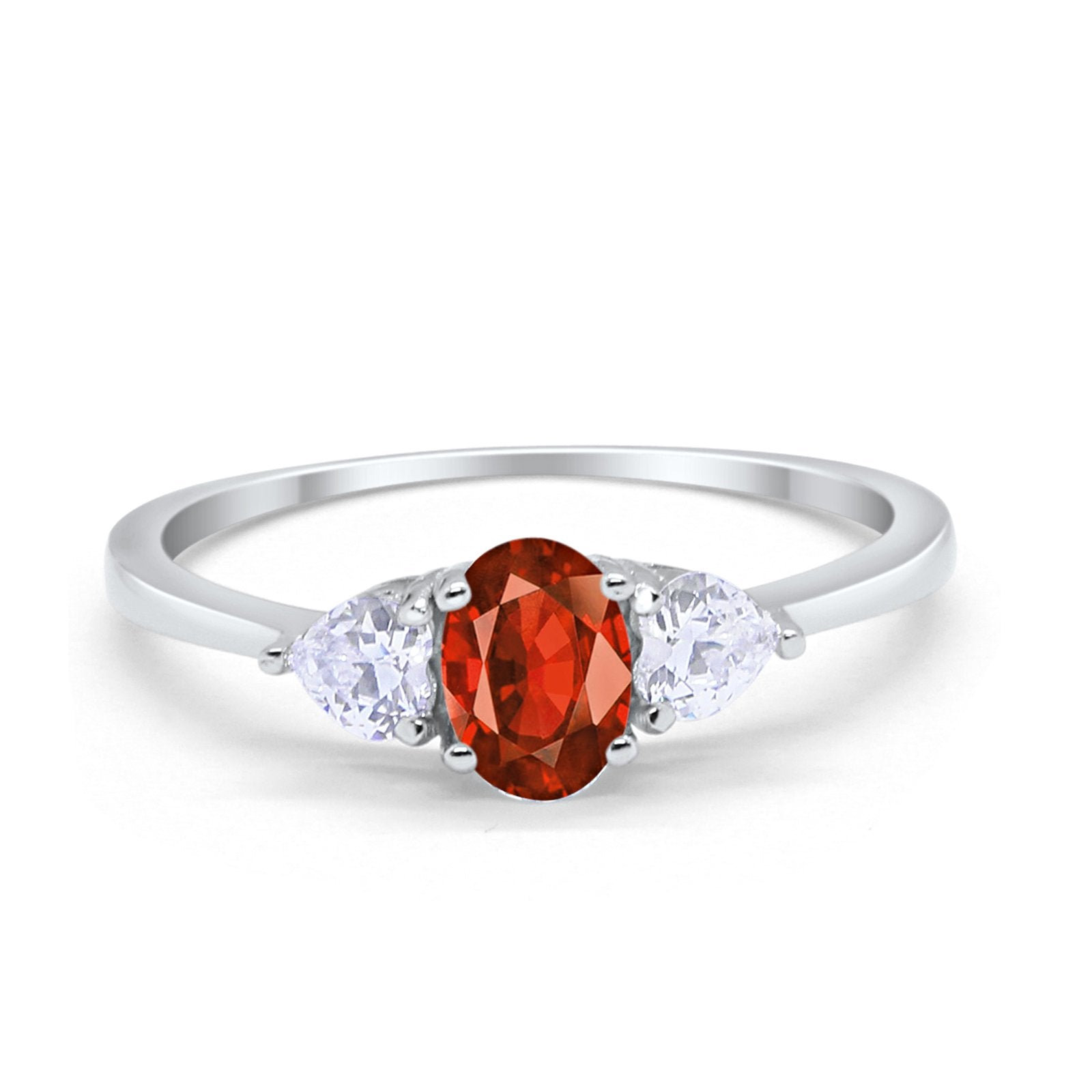 3-Stone Fashion Promise Ring Oval Simulated Cubic Zirconia 925 Sterling Silver