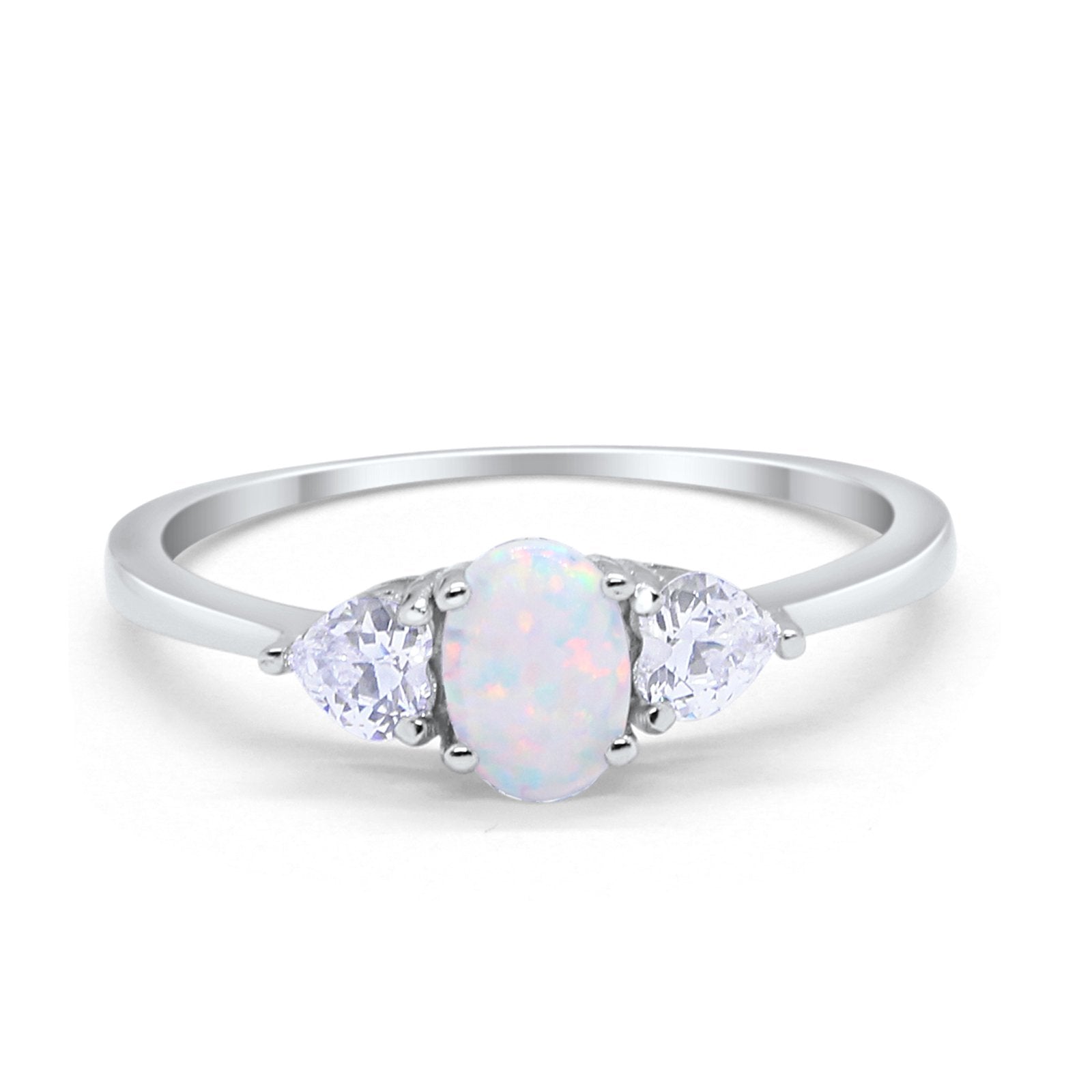 3-Stone Fashion Promise Ring Oval Simulated Cubic Zirconia 925 Sterling Silver