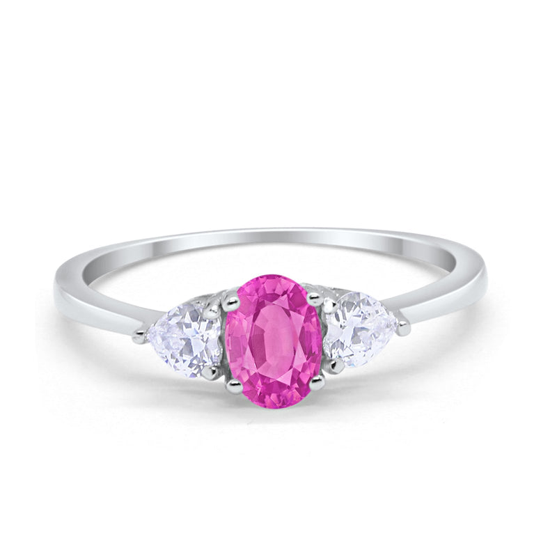3-Stone Fashion Promise Ring Oval Simulated Cubic Zirconia 925 Sterling Silver