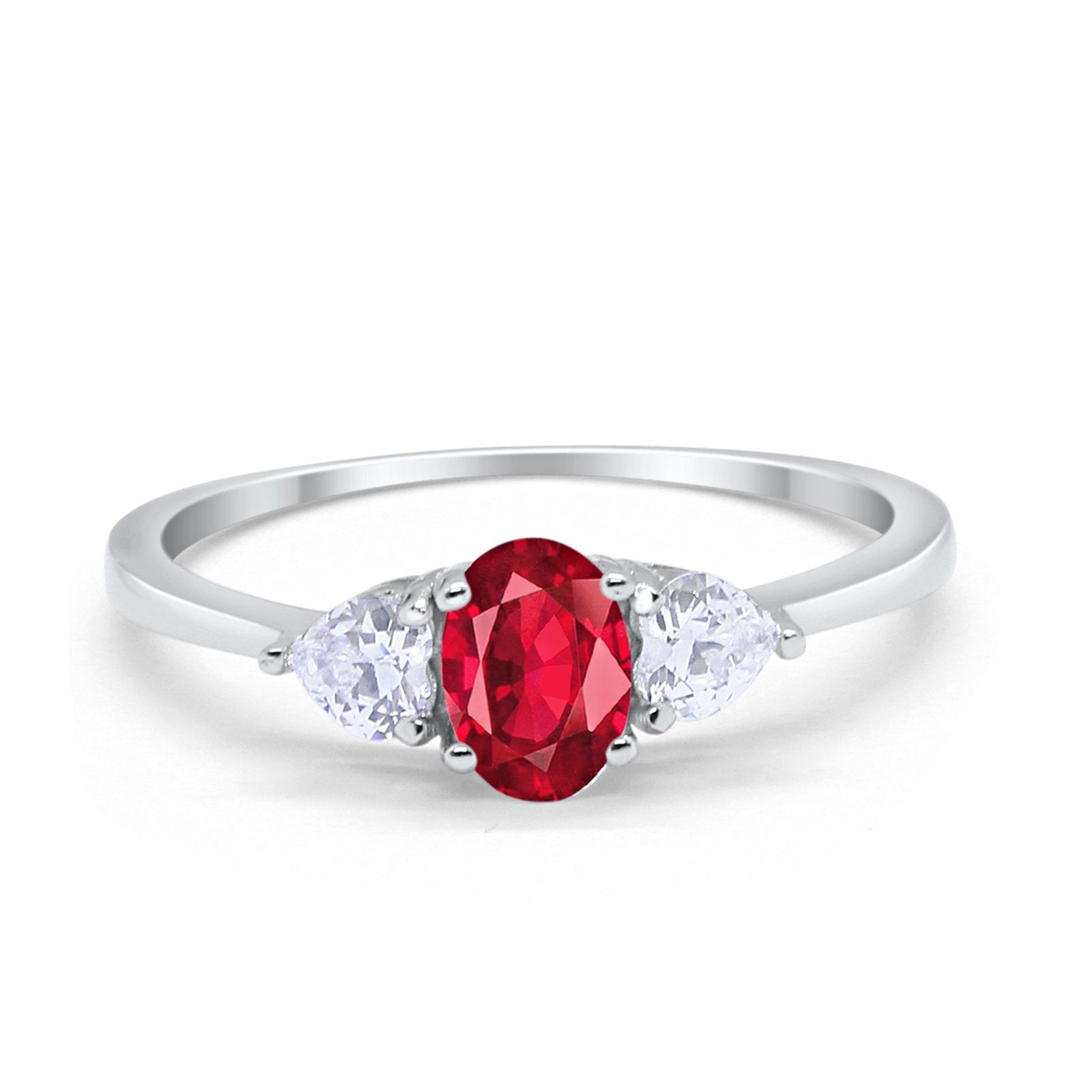 3-Stone Fashion Promise Ring Oval Simulated Cubic Zirconia 925 Sterling Silver