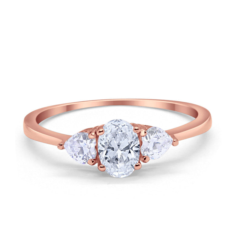 3-Stone Fashion Promise Ring Oval Simulated Cubic Zirconia 925 Sterling Silver