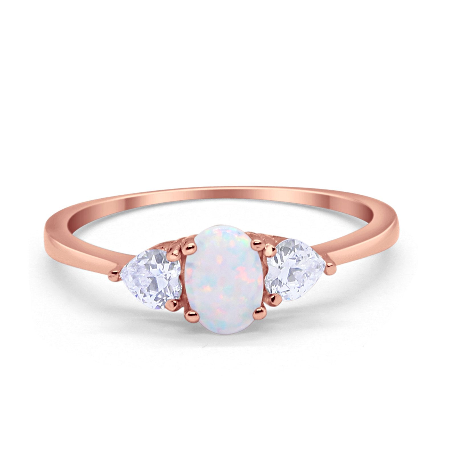 3-Stone Fashion Promise Ring Oval Simulated Cubic Zirconia 925 Sterling Silver