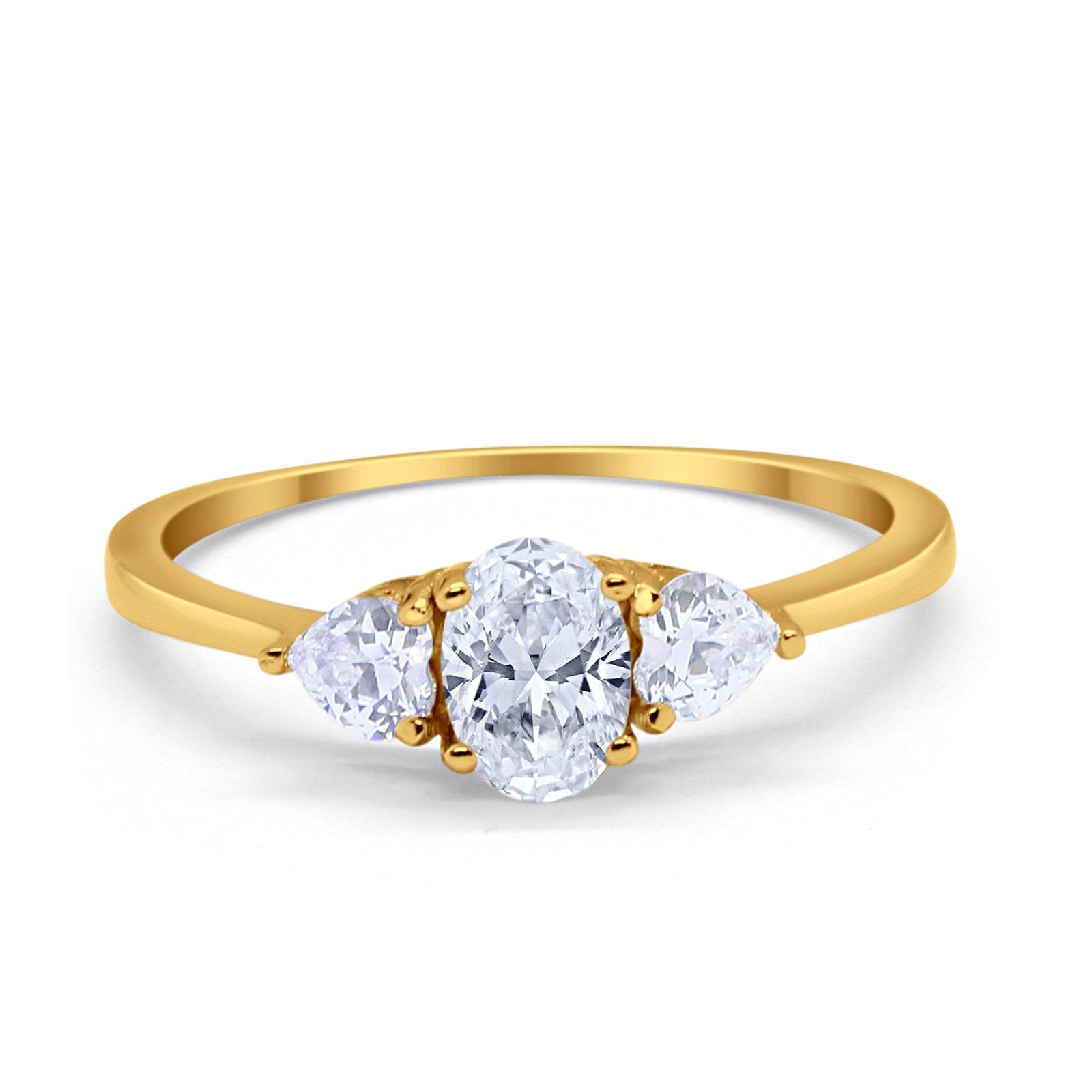 3-Stone Fashion Promise Ring Oval Simulated Cubic Zirconia 925 Sterling Silver
