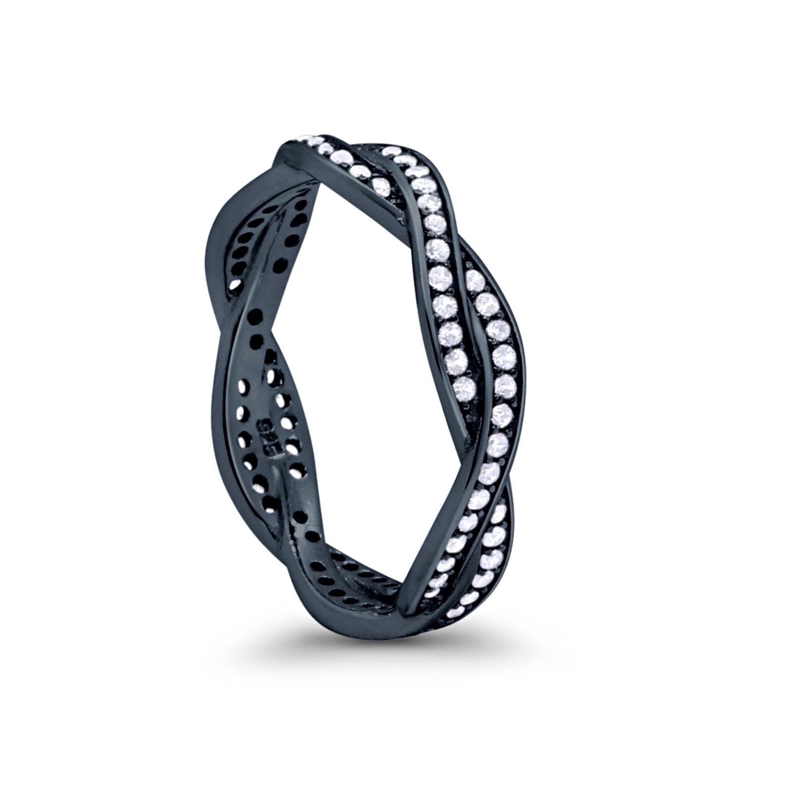 Crisscross Braided Weave Design Eternity Band Ring Round Simulated CZ 925 Sterling Silver