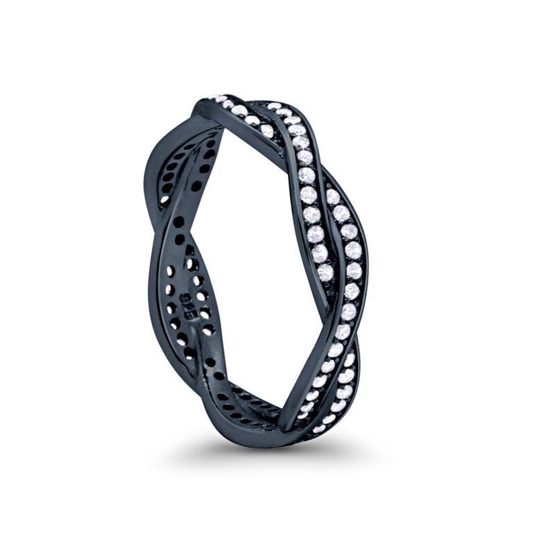 Crisscross Braided Weave Design Eternity Band Ring Round Simulated CZ 925 Sterling Silver