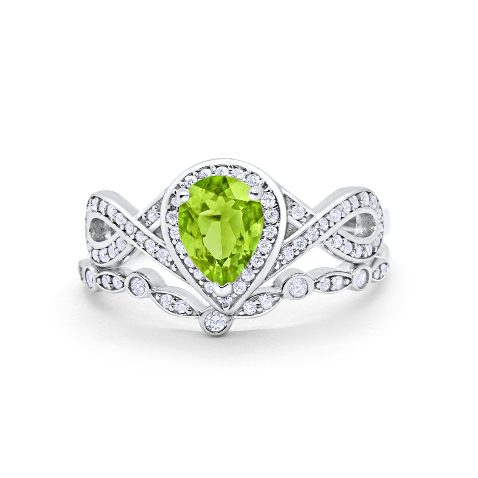 Teardrop Art Deco Wedding Ring Piece Simulated Cubic Zirconia 925 Sterling Silver