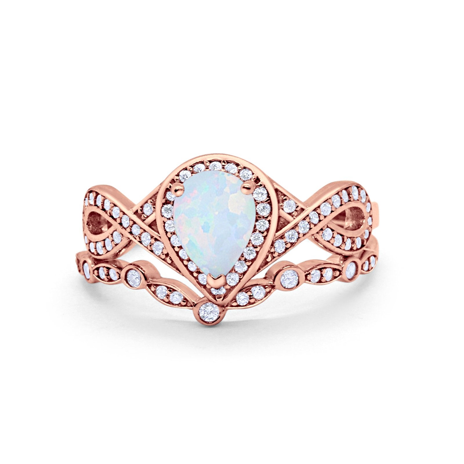 Teardrop Art Deco Wedding Ring Piece Simulated Cubic Zirconia 925 Sterling Silver