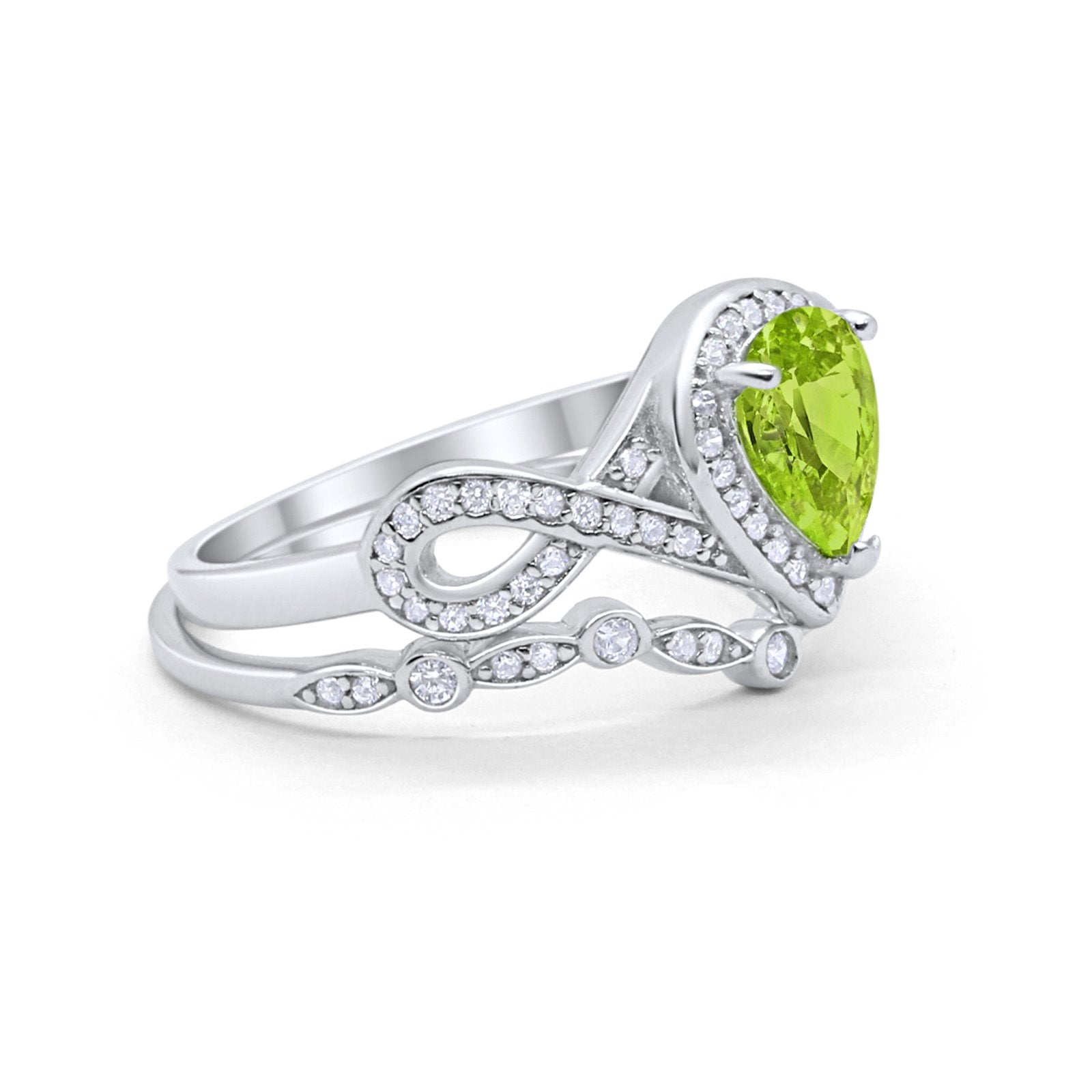 Teardrop Art Deco Wedding Ring Piece Simulated Cubic Zirconia 925 Sterling Silver