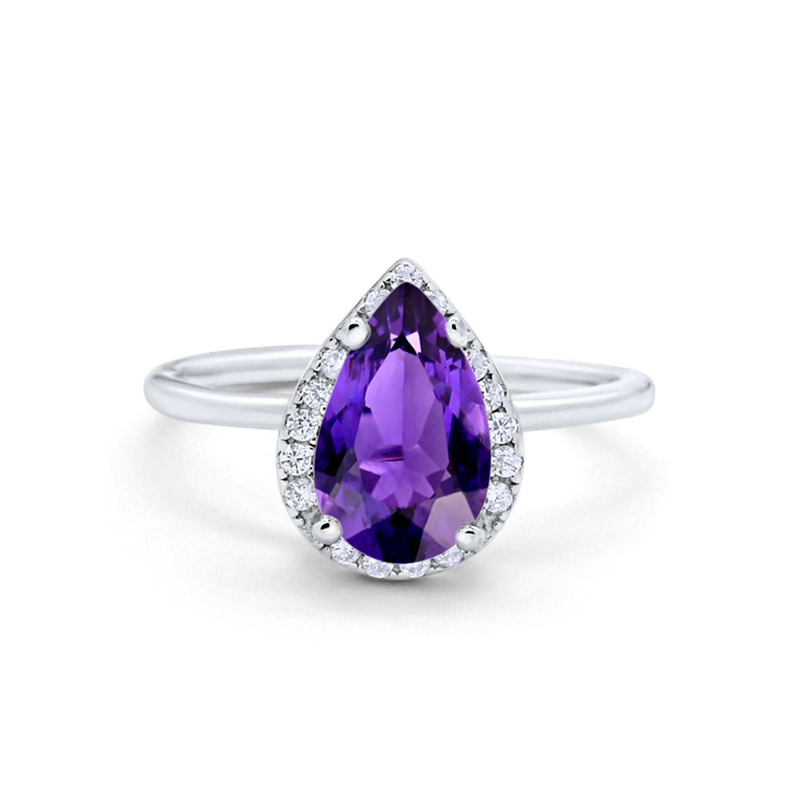 Halo Teardrop Pear Engagement Ring Simulated Cubic Zirconia 925 Sterling Silver