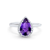 Halo Teardrop Pear Engagement Ring Simulated Cubic Zirconia 925 Sterling Silver
