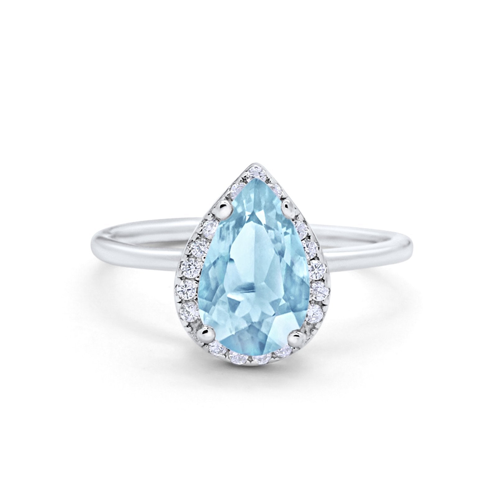 Halo Teardrop Pear Engagement Ring Simulated Cubic Zirconia 925 Sterling Silver