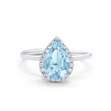 Halo Teardrop Pear Engagement Ring Simulated Cubic Zirconia 925 Sterling Silver
