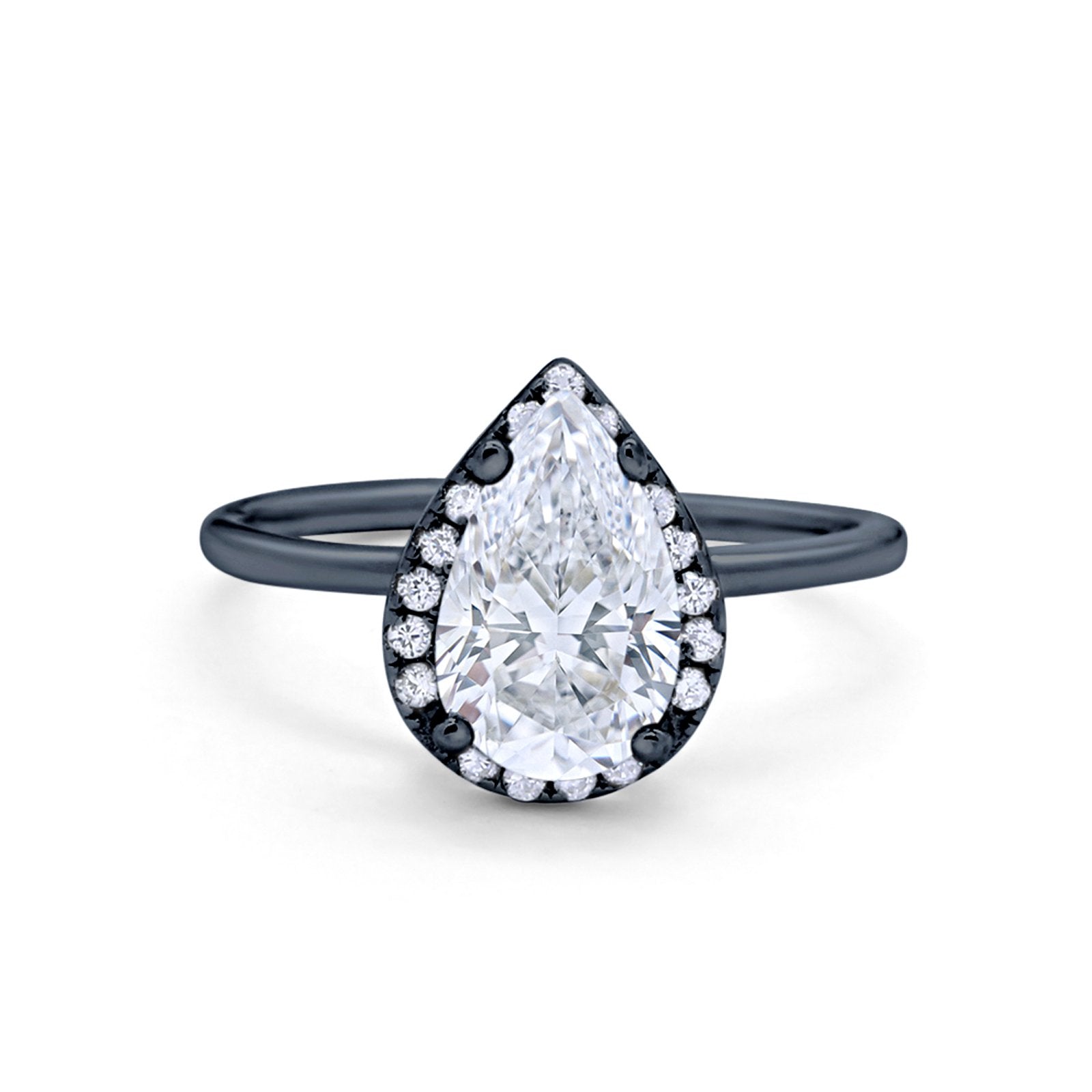 Halo Teardrop Pear Engagement Ring Simulated Cubic Zirconia 925 Sterling Silver