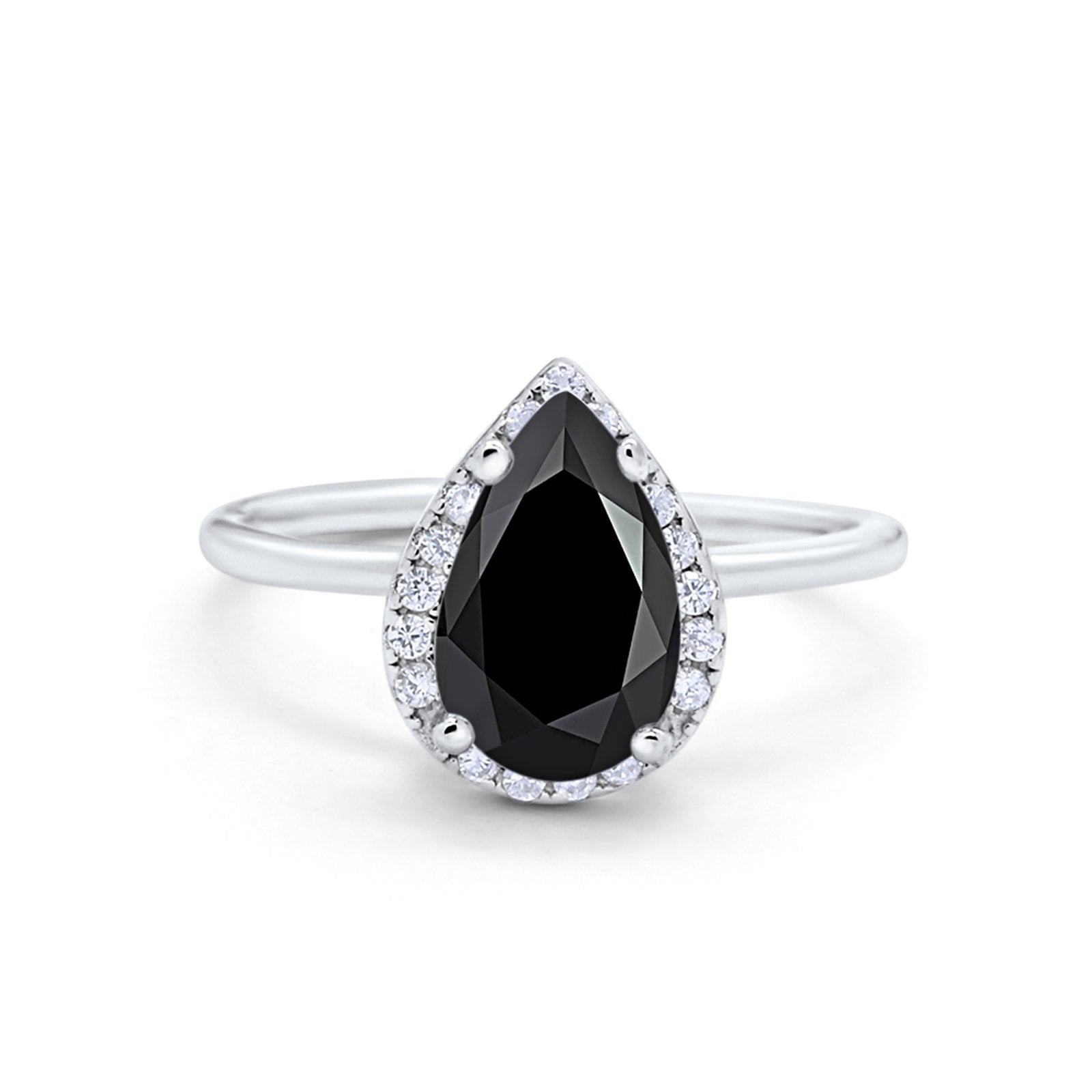 Halo Teardrop Pear Engagement Ring Simulated Cubic Zirconia 925 Sterling Silver