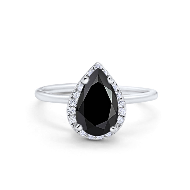 Halo Teardrop Pear Engagement Ring Simulated Cubic Zirconia 925 Sterling Silver