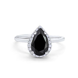 Halo Teardrop Pear Engagement Ring Simulated Cubic Zirconia 925 Sterling Silver