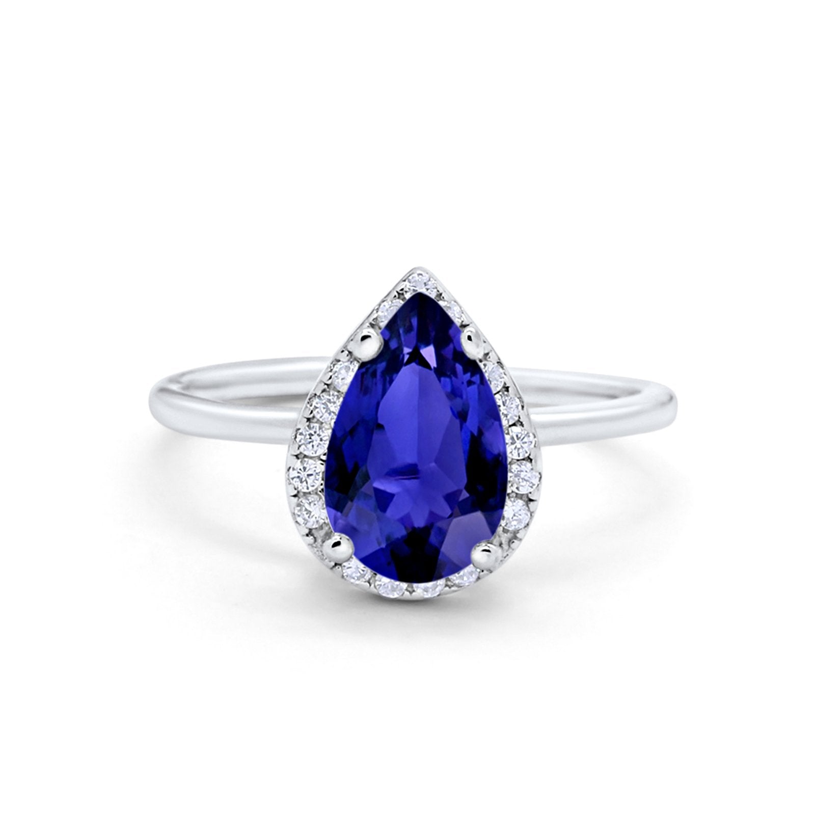 Halo Teardrop Pear Engagement Ring Simulated Cubic Zirconia 925 Sterling Silver