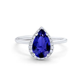 Halo Teardrop Pear Engagement Ring Simulated Cubic Zirconia 925 Sterling Silver