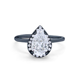 Halo Teardrop Pear Engagement Ring Simulated Cubic Zirconia 925 Sterling Silver