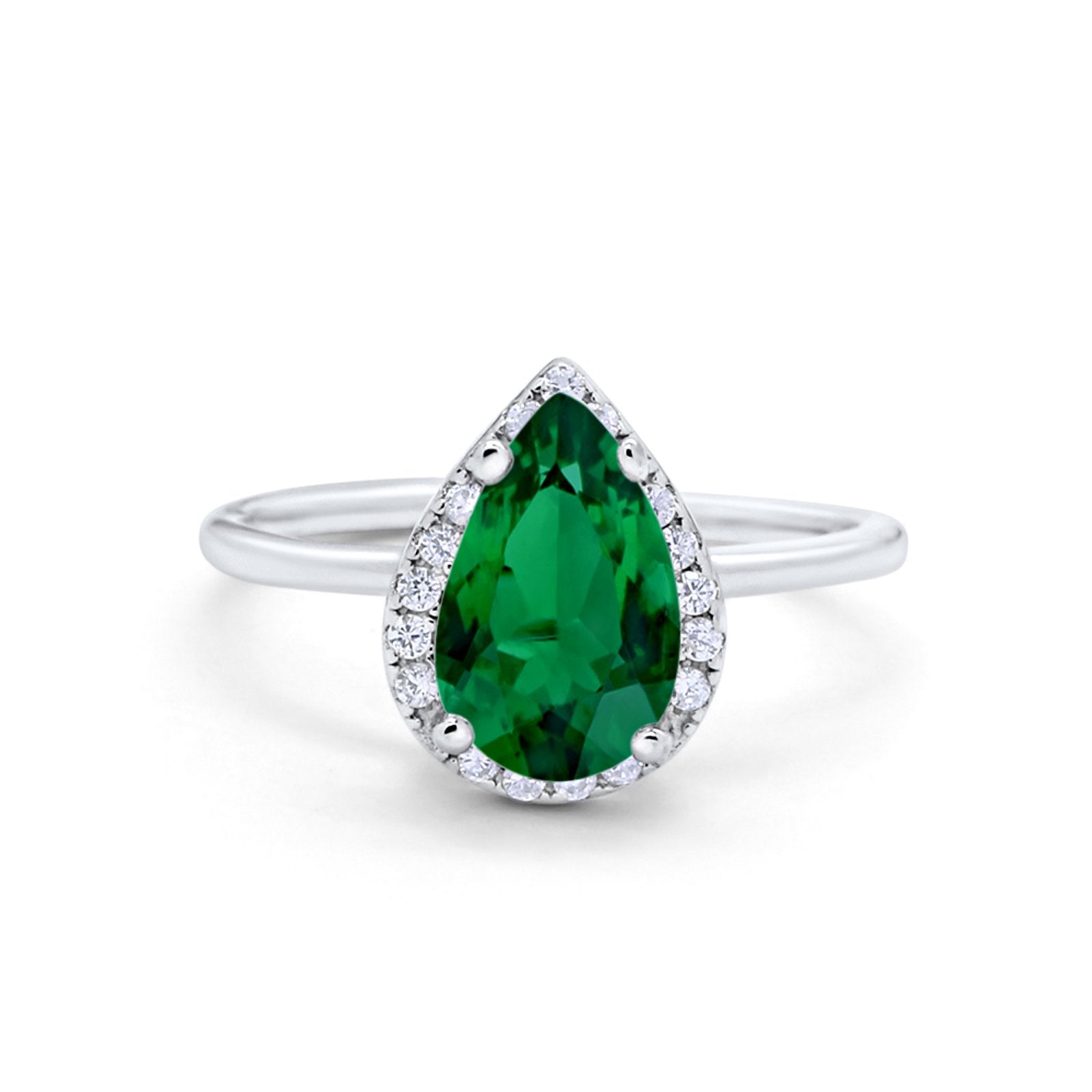 Halo Teardrop Pear Engagement Ring Simulated Cubic Zirconia 925 Sterling Silver
