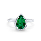 Halo Teardrop Pear Engagement Ring Simulated Cubic Zirconia 925 Sterling Silver