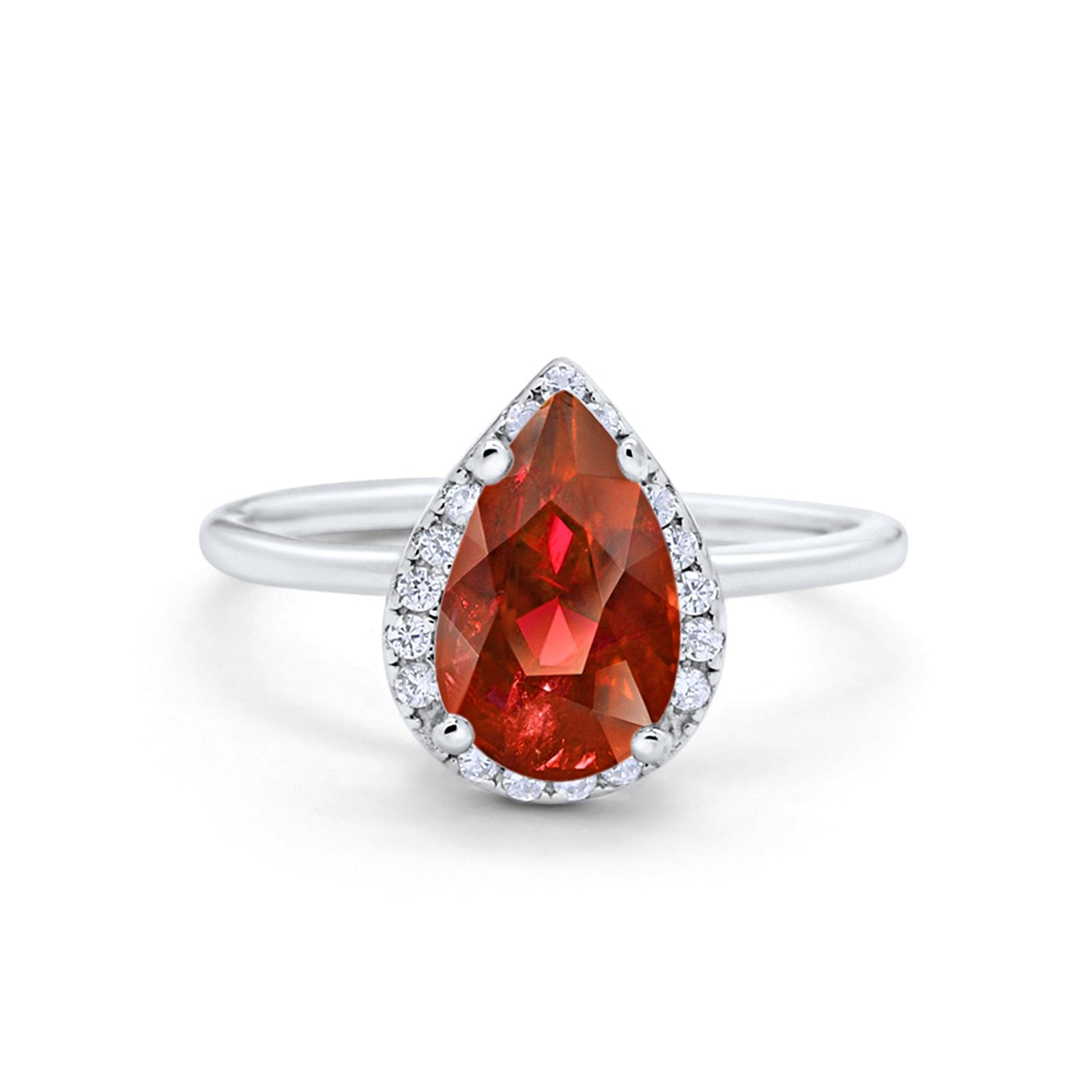 Halo Teardrop Pear Engagement Ring Simulated Cubic Zirconia 925 Sterling Silver