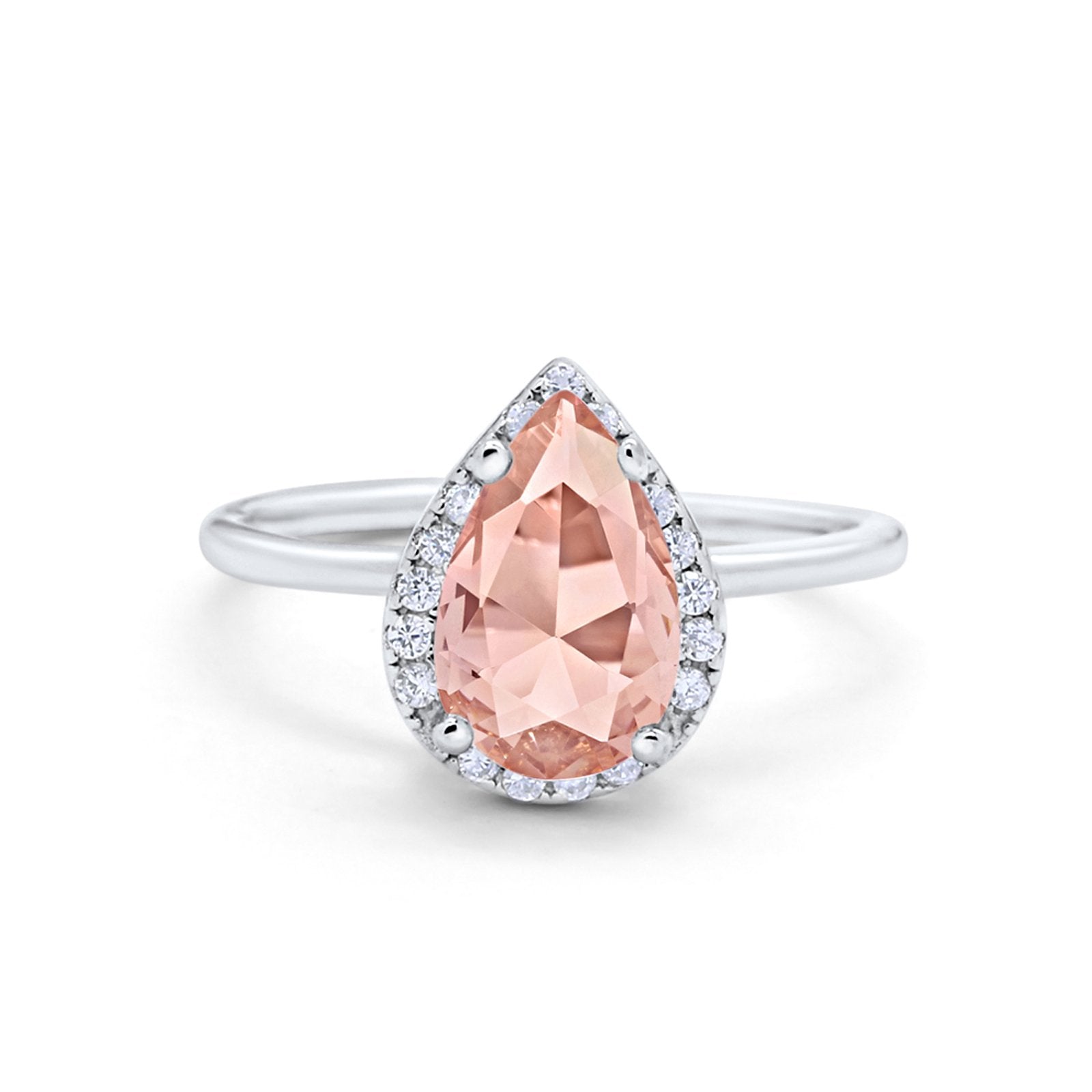 Halo Teardrop Pear Engagement Ring Simulated Cubic Zirconia 925 Sterling Silver