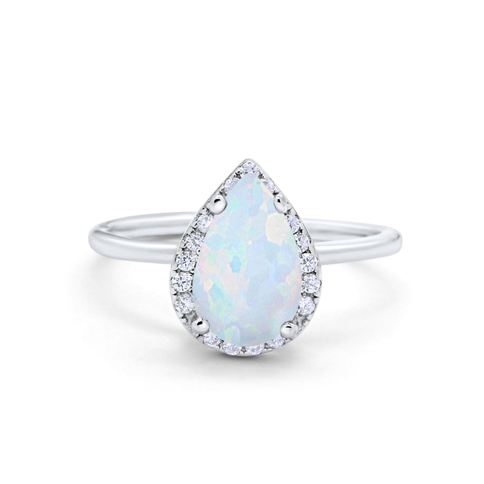 Halo Teardrop Pear Engagement Ring Simulated Cubic Zirconia 925 Sterling Silver