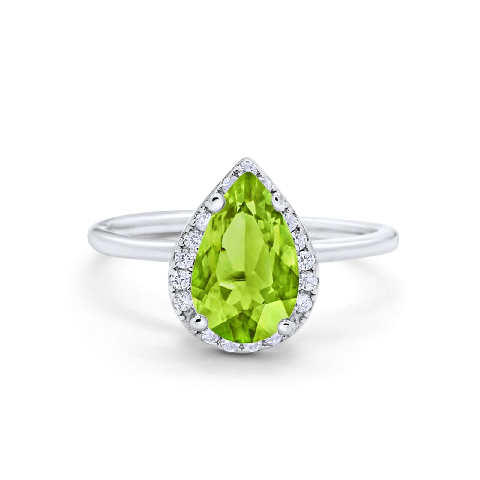 Halo Teardrop Pear Engagement Ring Simulated Cubic Zirconia 925 Sterling Silver