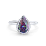 Halo Teardrop Pear Engagement Ring Simulated Cubic Zirconia 925 Sterling Silver