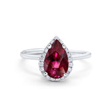 Halo Teardrop Pear Engagement Ring Simulated Cubic Zirconia 925 Sterling Silver