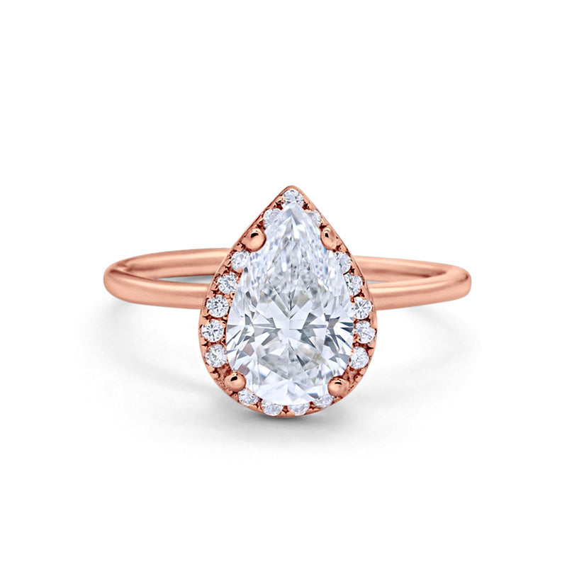 Halo Teardrop Pear Engagement Ring Simulated Cubic Zirconia 925 Sterling Silver