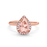 Halo Teardrop Pear Engagement Ring Simulated Cubic Zirconia 925 Sterling Silver