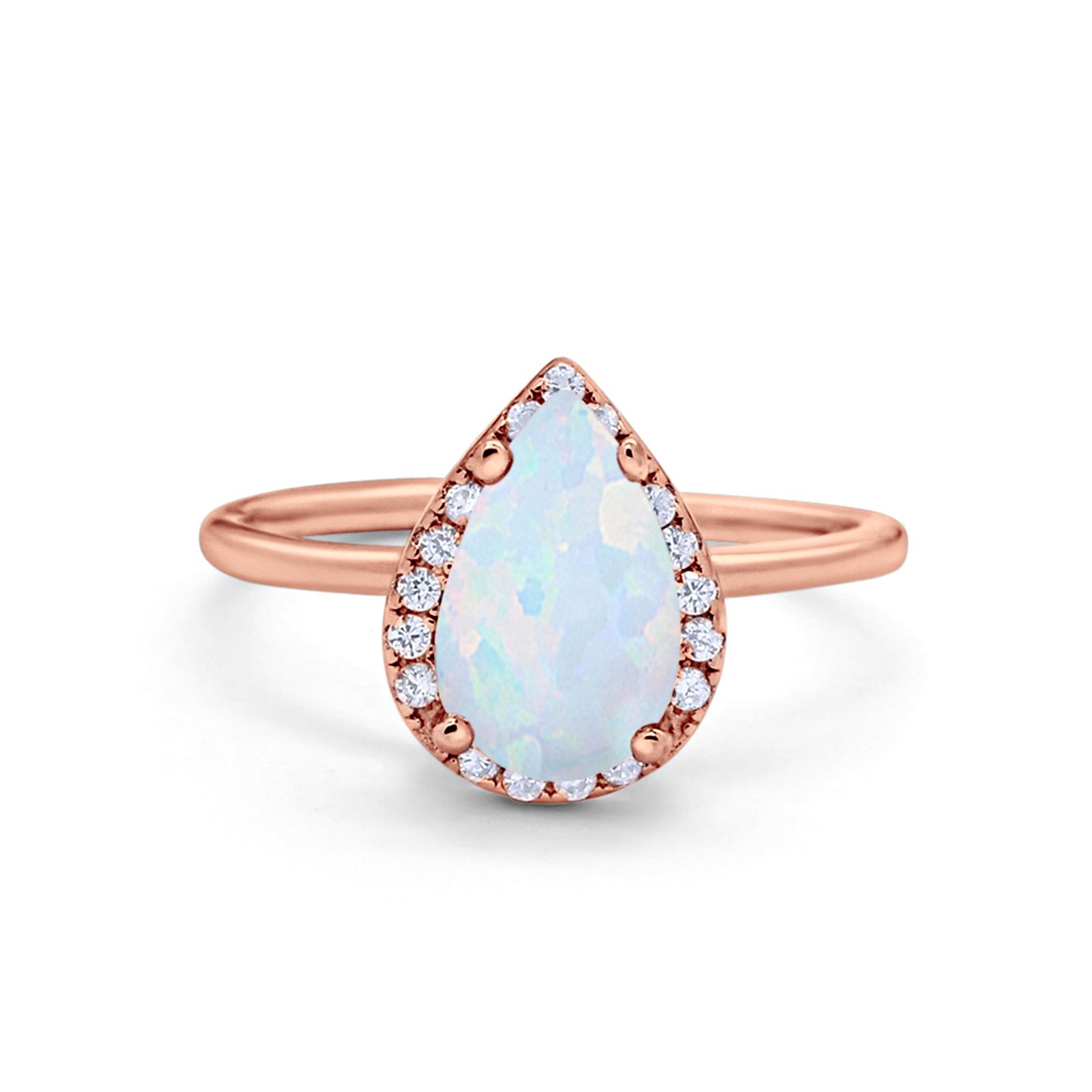 Halo Teardrop Pear Engagement Ring Simulated Cubic Zirconia 925 Sterling Silver