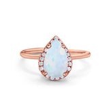 Halo Teardrop Pear Engagement Ring Simulated Cubic Zirconia 925 Sterling Silver