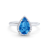 Halo Teardrop Pear Engagement Ring Simulated Cubic Zirconia 925 Sterling Silver