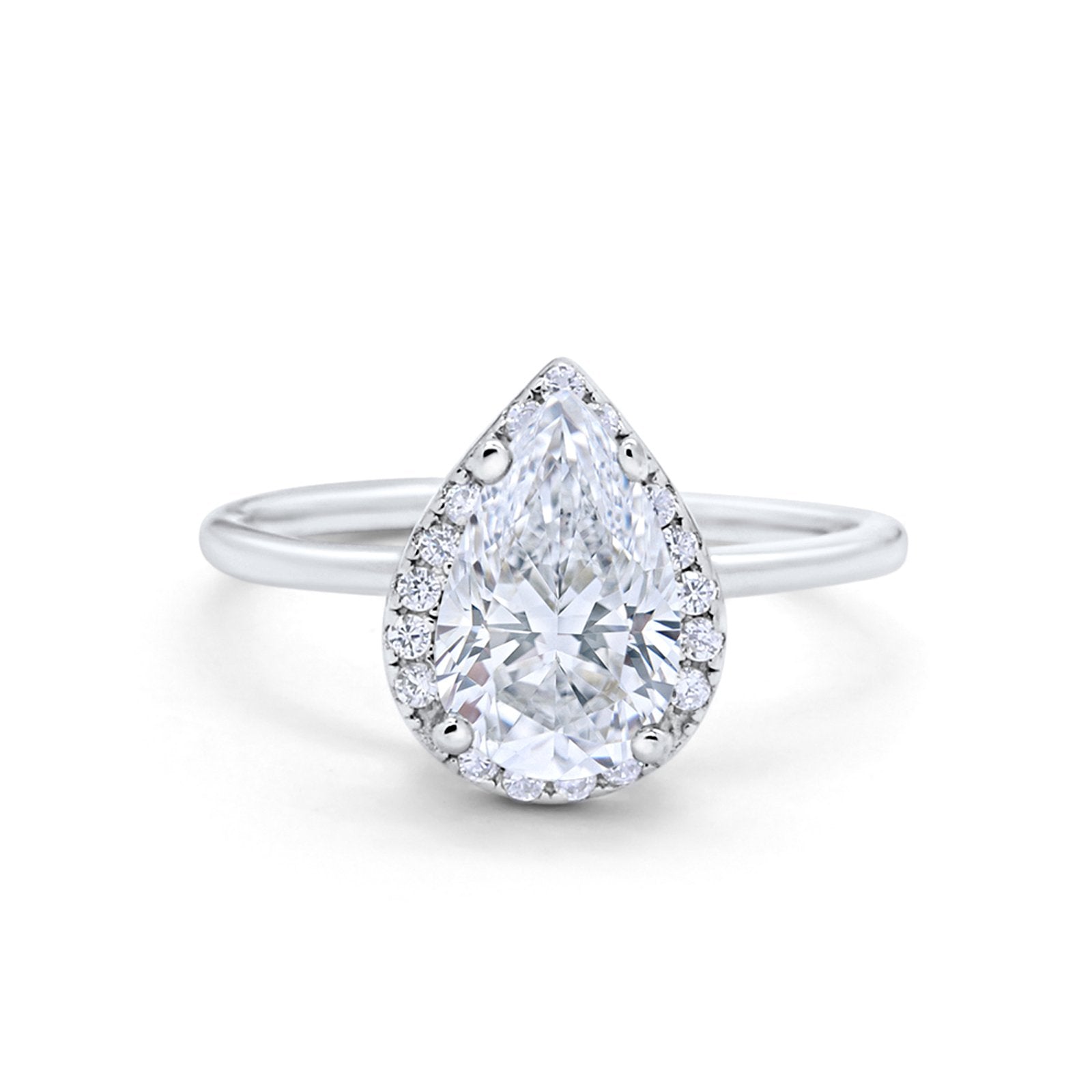 Halo Teardrop Pear Engagement Ring Simulated Cubic Zirconia 925 Sterling Silver