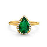 Halo Teardrop Pear Engagement Ring Simulated Cubic Zirconia 925 Sterling Silver