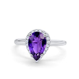 Halo Teardrop Pear Engagement Ring Simulated Cubic Zirconia 925 Sterling Silver