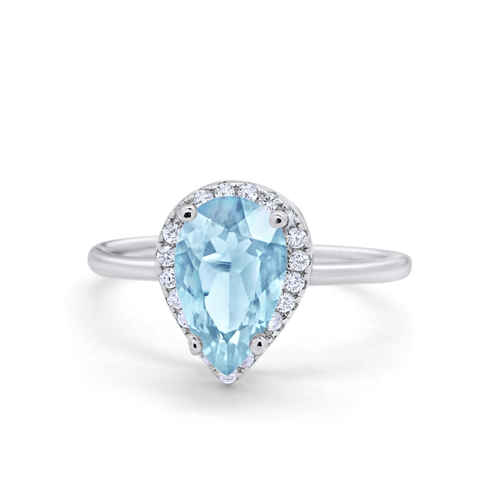 Halo Teardrop Pear Engagement Ring Simulated Cubic Zirconia 925 Sterling Silver