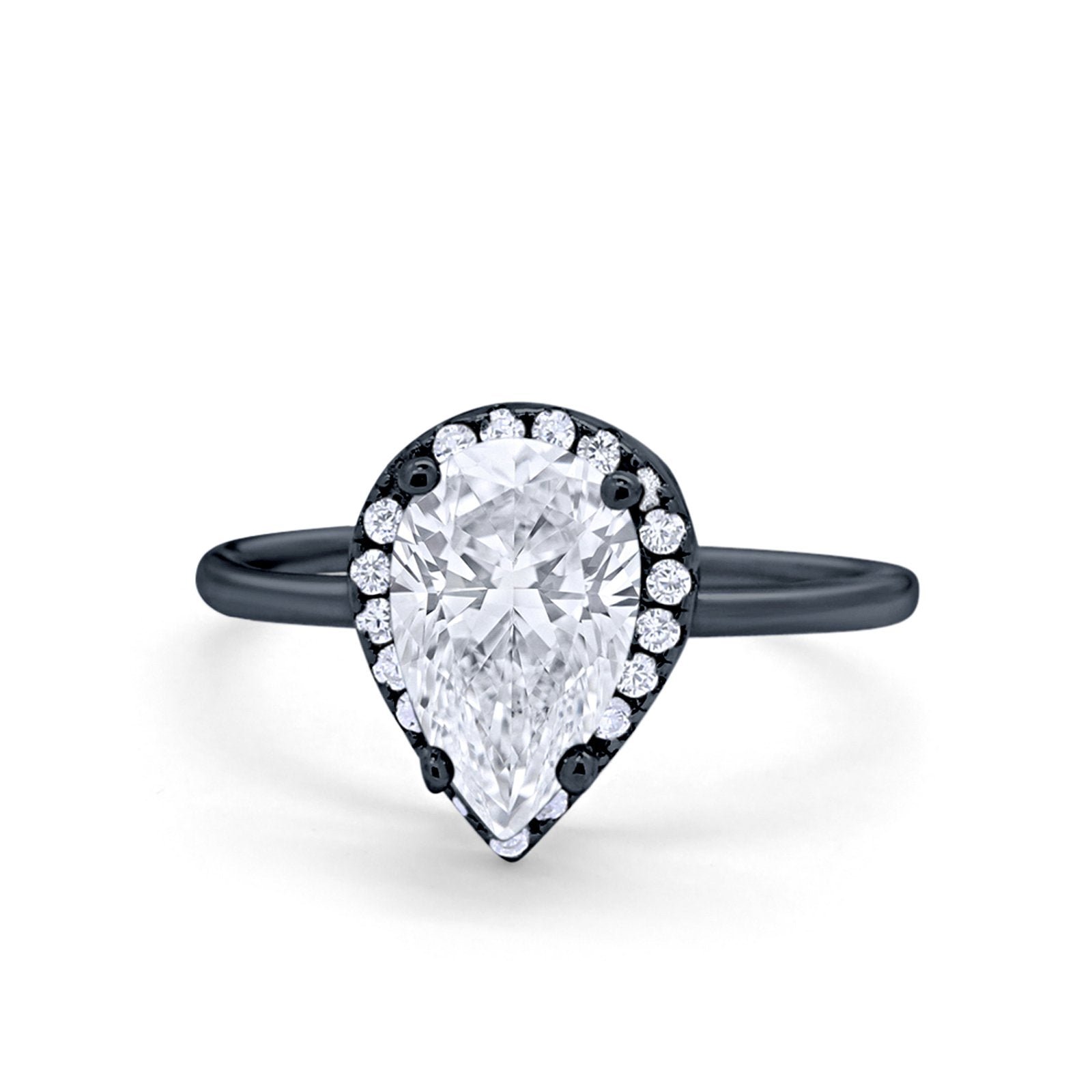 Halo Teardrop Pear Engagement Ring Simulated Cubic Zirconia 925 Sterling Silver
